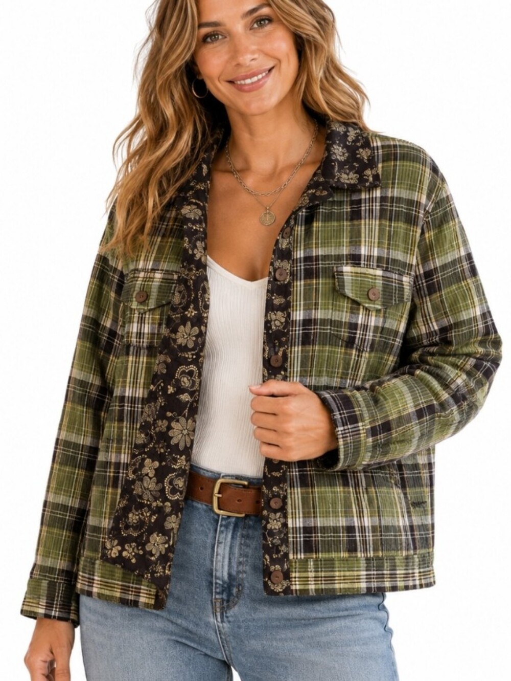 Provence d'Amour Reversible Plaid Floral Jacket XL Cottagecore